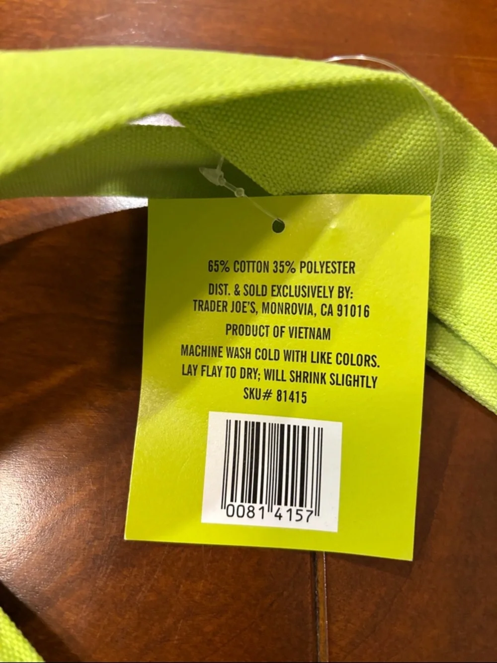 Trader Joe's Black‎ Canvas Tote Bag with Lime Handles and Purple Base